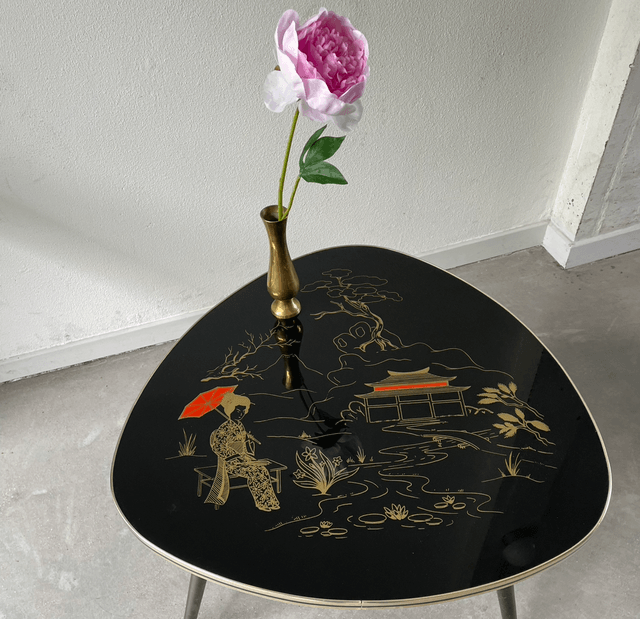 Fifties table glas black and gold
