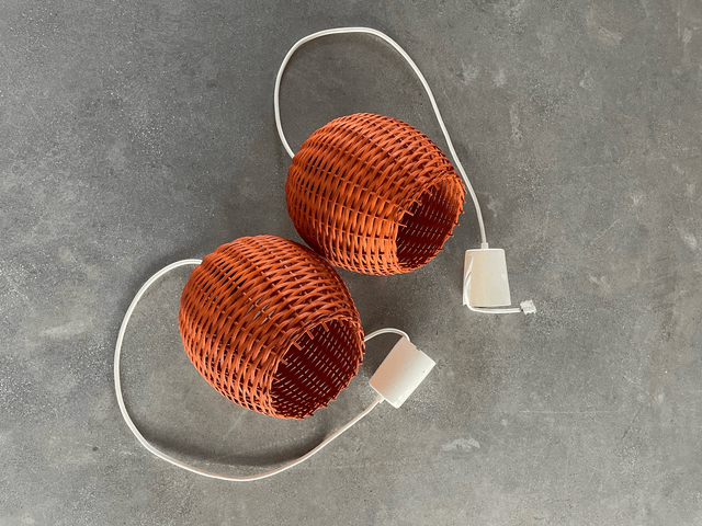 Set Rieten Lampen Oranje